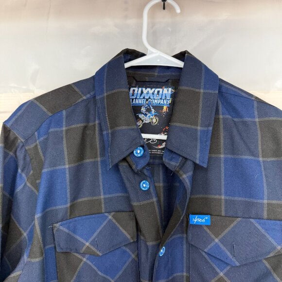 Dixxon Men L Flannel Shirt Black Blue Plaid Long Sleeve Madoo Robbie Madison - Picture 2 of 8